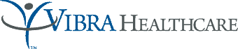 Logo of Vibra Healthcare. The logo includes a stylized blue figure with outstretched arms forming a "V" shape, next to the name "Vibra Healthcare" where "Vibra" is in blue and "Healthcare" is in gray.